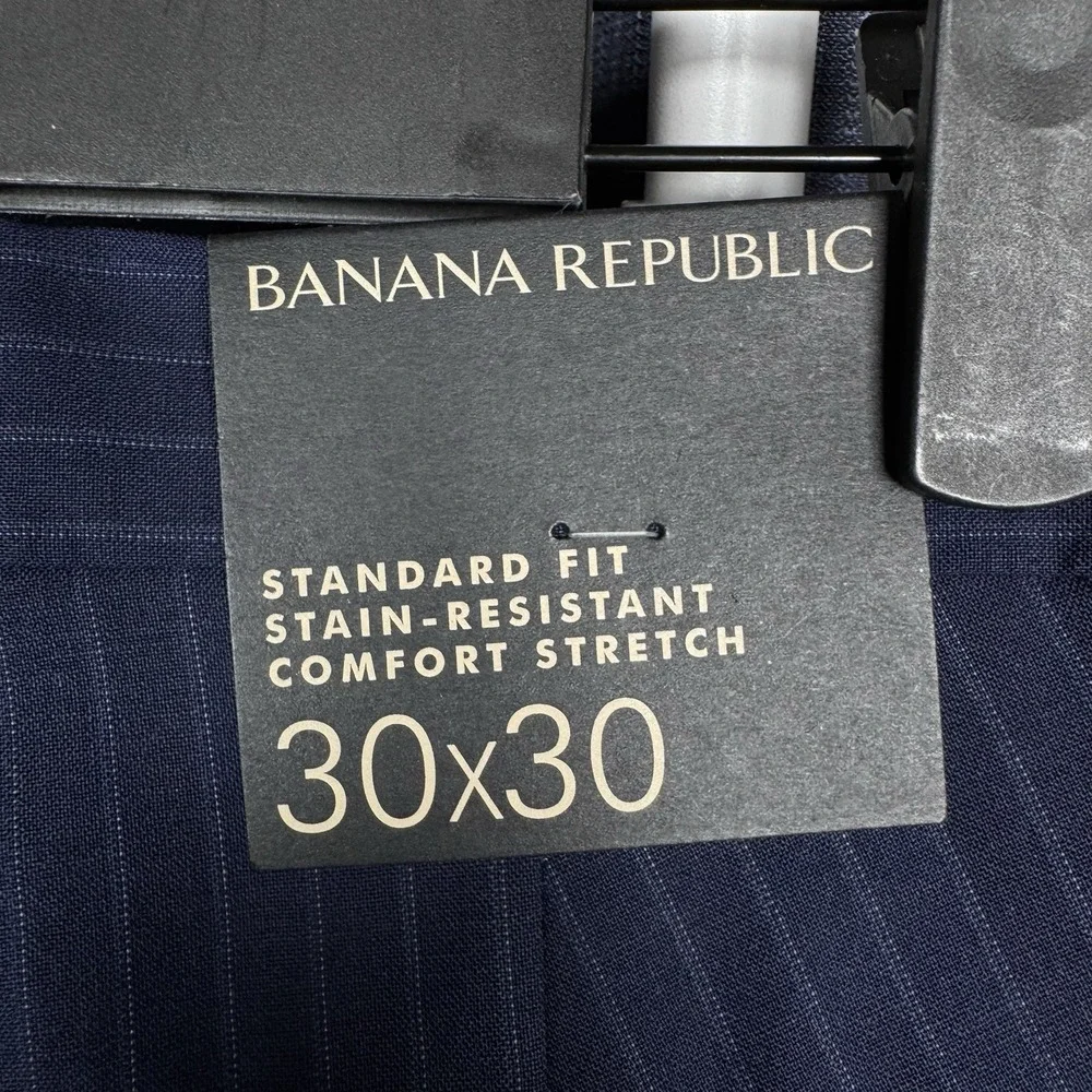 New Banana Republic Navy Pinstripe Standard Fit Performance Wool Pants 30x30